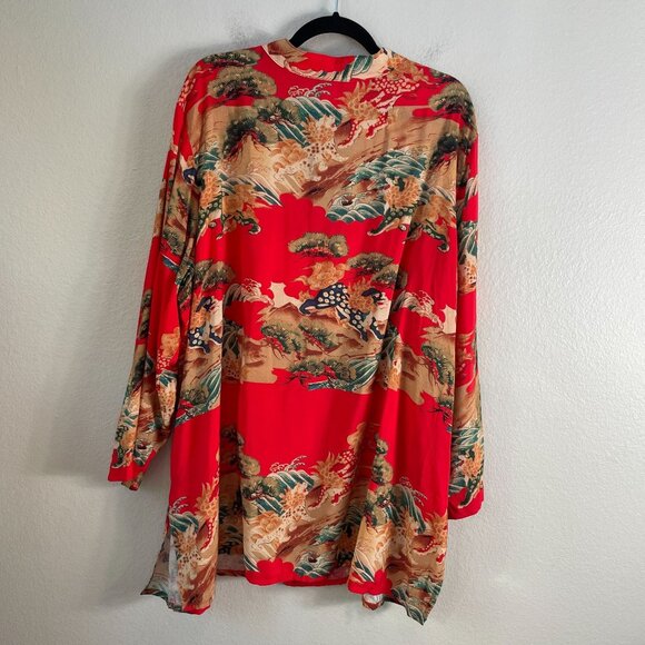 Citron Santa Monica Womens Plus 2X Mandarin Collar Asian Print Tunic Top Blosue - Picture 10 of 12